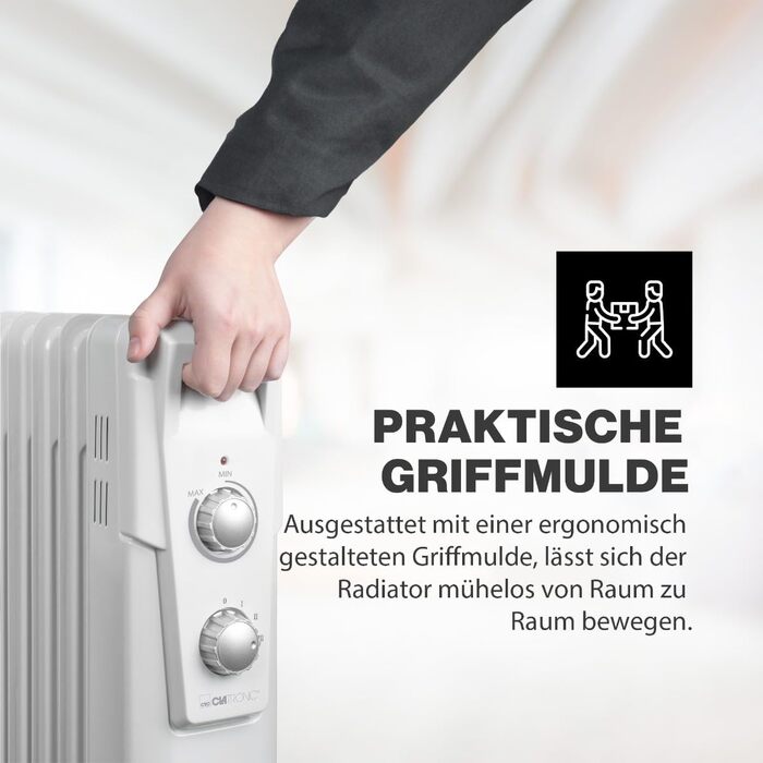 Масляний радіатор Clatronic RA 3735, електричний обігрівач Slimline на 1500 Вт, 7 секцій, 3 режими потужності для приміщень до 30 м²