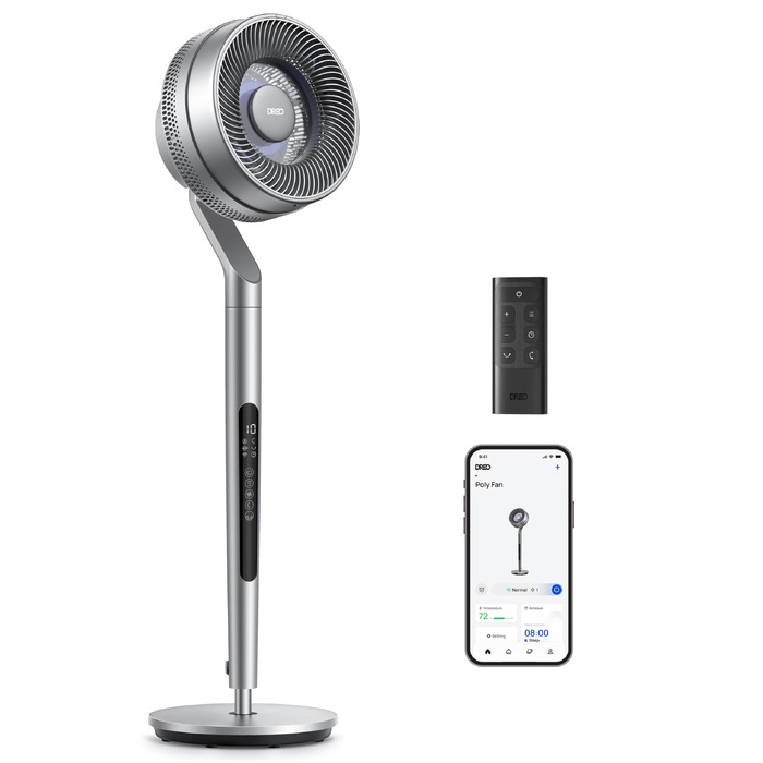 Dreo Smart вентилятор підлоговий з осциляцією 120°/85°, регульована висота 102-112 см, тихий DC вентилятор для спальні, потік повітря 30.5 м³/хв, 10 швидкостей