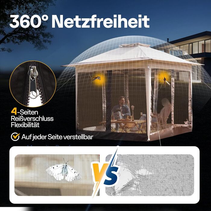 Намет VIVOHOME Pavillon 3.3x3.3 м водонепроникний з москітною сіткою для подвір'я, кемпінгу, пікніків та заходів (Бежево-коричневий)