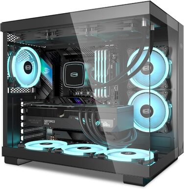 Корпус для ПК CPS C3T500 ARGB Tower ATX, 6x120 мм ARGB вентилятори, сумісний з RTX 40, подвійне загартоване скло, безстійковий дизайн, чорний, PCCOOLER