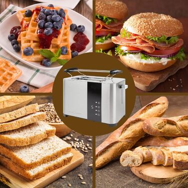 Тостер ProfiCook 2-складовий, нержавіюча сталь, 850 Вт, широкий слот, знімна насадка для булочок, 7 режимів підсмажування, сенсорне управління, лоток для крихт, PC-TA 1250