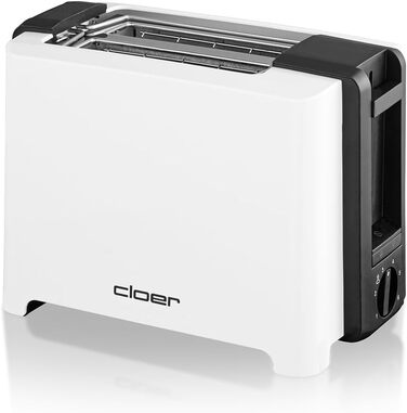 Тостер Cloer 3531 для 2 XXL тостів, 750-900 Вт, з функцією перевірки тосту, підставкою для булочок, розморожуванням, додатковим підйомом, білий