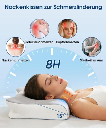 Ортопедична подушка для шиї "Метелик" з Memory Foam, ергономічна, з 2 знімними чохлами, проти болю в шиї, для тих, хто спить на боці, спині та животі, 2 рівня висоти