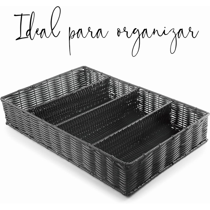Органайзер для столових приборів Lacor RATTAN GN 1/1, поліпропілен, без BPA, хромована рама, підходить для посудомийки, 53x32,5x9 см, чорний, поліестер