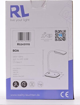 Настільна лампа Reality Leuchten Boa, акрилова, 3.5 Вт, LED, зелена