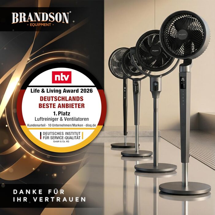 Вентилятор підлоговий Brandson ECO Line 3D з пультом, дисплеєм, 9 швидкостей, чорний