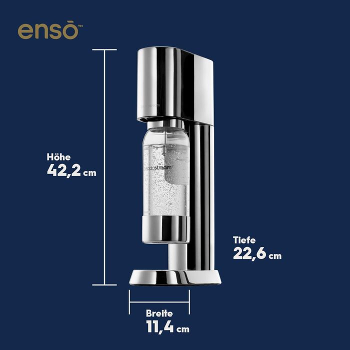 Сифон для газування води SodaStream ENSO, пляшка 1 л, нержавіюча сталь, сріблястий (без циліндра)