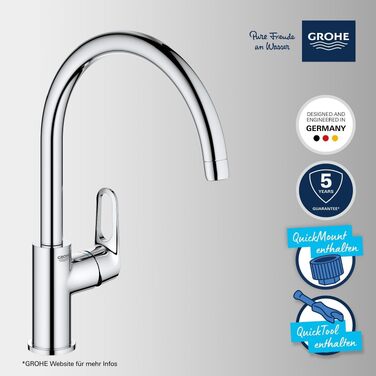 Змішувач кухонний GROHE Start Flow з високим виливом, поворотний на 360°, хром - 31555001