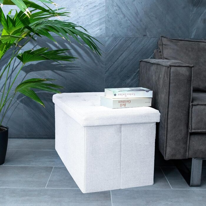 INTIRILIFE Складана пуф-лава 76x38x38 см, біла, з кришкою і місцем для зберігання, текстиль, пуф-куб, відкидний ящик для речей, сидіння і підставка для ніг