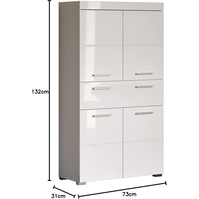 Пенал для ванної trendteam Amanda, білий глянець, 73x130x31 см