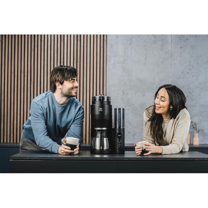 Кавоварка Melitta AromaFresh Therm Pro X з млином, термокухлем і знімним резервуаром для води, фільтраційна кавомашина на 8 чашок, чорна