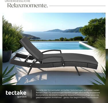 Шезлонг Tectake® з поліротангу, регульована спинка, для саду, балкону та тераси - чорний