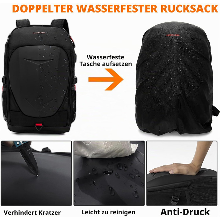 Мотоциклетний рюкзак для чоловіків KINGSLONG, чорний, з відділенням для ноутбука 15-17,3 дюймів