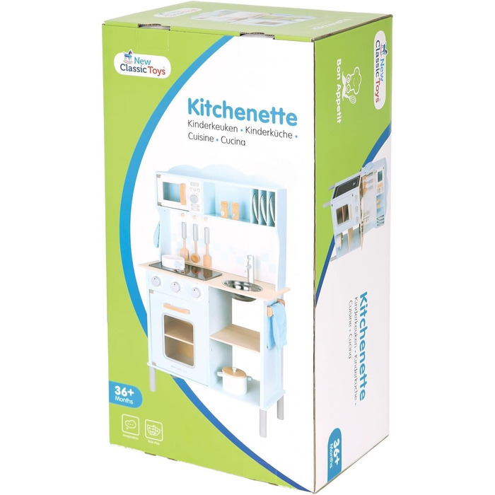 Дитяча кухня New Classic Toys 11065, сучасна, з плитою, синя, багатобарвна