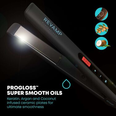 Керамічний прасочку для волосся Revamp Progloss Touch Digital з оліями, професійний випрямляч і плойка з сенсорною температурною контролю, 3 м кабель