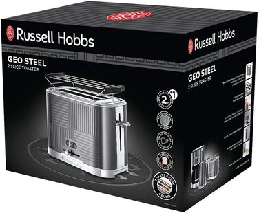 Тостер Russell Hobbs Geo Edelstahl Grau на 2 тости, нержавіюча сталь, 6 режимів, розморожування, підігрів, широкі слоти для хліба
