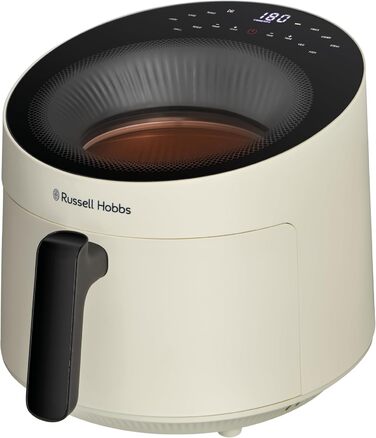 Аерофритюрниця Russell Hobbs SatisFry Panoramic 5 л, 10 програм, з оглядовим вікном, без олії, для фритюру, грилю, запікання та випікання, до 200°C, підходить для посудомийної машини, кремова, модель 27421-56