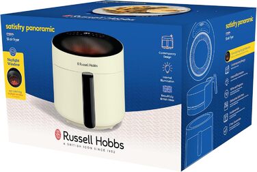 Аерофритюрниця Russell Hobbs SatisFry Panoramic 5 л, 10 програм, з оглядовим вікном, без олії, для фритюру, грилю, запікання та випікання, до 200°C, підходить для посудомийної машини, кремова, модель 27421-56
