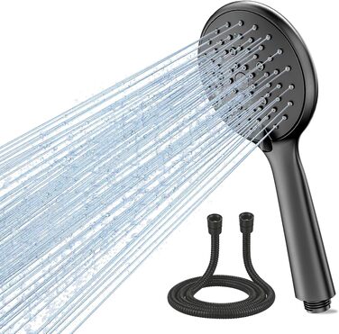 Душова лійка FEELSO з шлангом 1,5м, 5 режимів струменя, матова чорна | Ручний душ із силіконовими форсунками та підвищеним тиском