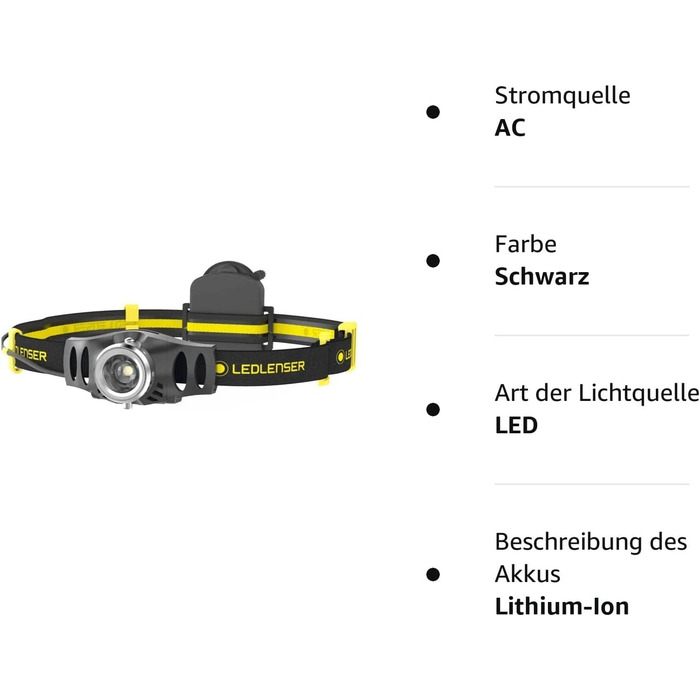 Ledlenser iH9R – міцний налобний ліхтар для майстрів, електриків та промисловості, акумуляторний або на батарейках, 2 енергорежими, мультиколірний LED, кріплення на каску