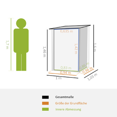 Outsunny Garden Shed Садовий сарай 1 x 1 м Металевий садовий сарай Садовий сарай 0,92 м² Оцинкована сталь Темно-сірий