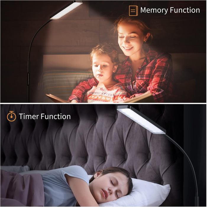 Торшер BBHome LED 10Вт з димером, 4 кольорові температури, сенсорне та дистанційне керування, таймер 1 год, чорний, для вітальні, спальні, офісу
