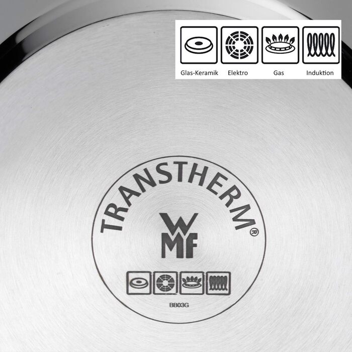 Каструля WMF Compact Cuisine 20 см з кришкою з термостійкого скла, 2.5 л, нержавіюча сталь Cromargan, з маркуванням об'єму, для приготування пасти та молока, сумісна з індукцією