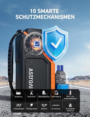 Пусковий пристрій AstroAI Starthilfe Powerbank для авто 8000А з компресором, помаранчевий