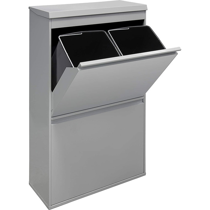 ARREGUI Top CR622-B контейнер для сортування сміття зі сталі з кришкою, 4 секції, відро для сміття для кухні, зйомні внутрішні відерця з ручкою, 4×17 л (68 л), світло-сірий