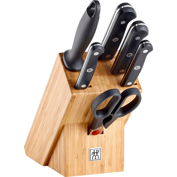 Набір ножів ZWILLING Gourmet, 7 предметів: ножі, мусат, кухонні ножиці, блок, нержавіюча сталь, ергономічна пластикова ручка, чорний, вироблено в Німеччині