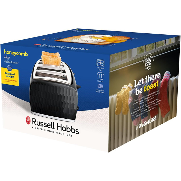 Тостер Russell Hobbs 26071 на 4 тости, чорний: сучасний дизайн, широкі слоти, підйомний механізм