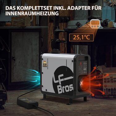 Дизельний опалювач LF Bros 5 кВт - 12/24/220-240V з пультом та LCD-дисплеєм для гаража, кемпінгу, автодому (білий)