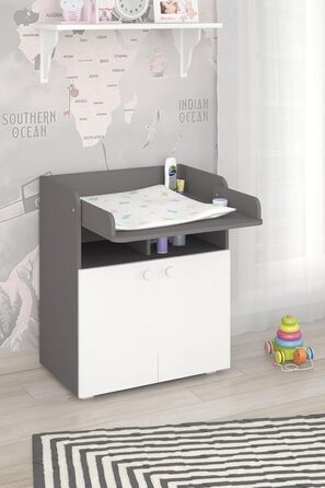 Комод для дитячої кімнати Shefa Wickelkommode 700 Teddy, білий - сучасний комод для немовлят, 47 x 70 x 86 см, білий/сірий