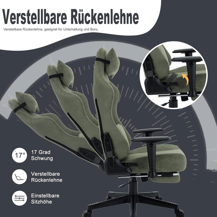 Ігрове крісло Ergonomic Gaming Stuhl — ергономічний офісний стілець з масажною підтримкою попереку, підставкою для ніг та дихаючої тканини, зелене