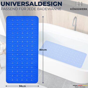Антиковзний килимок для ванни Königwerk 80x38 см, без BPA, без ПВХ, синій, для дорослих та дітей, Німеччина