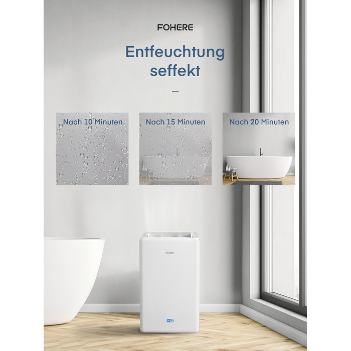 Електричний осушувач повітря FOHERE 20л/добу з Wi-Fi, для 135 м³ (50 м²), безперервний дренаж, сушка білизни, таймер, автоматичне вимкнення