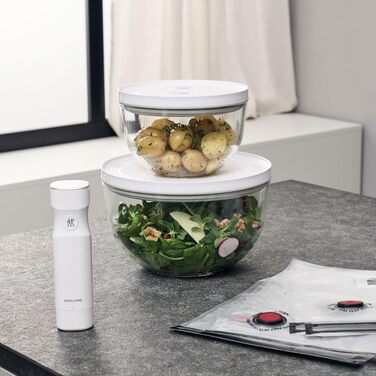 Набір вакуумних контейнерів для зберігання їжі ZWILLING Fresh & Save, 6 предметів, скло, сірий (S-12см, M-18см, L-24см)