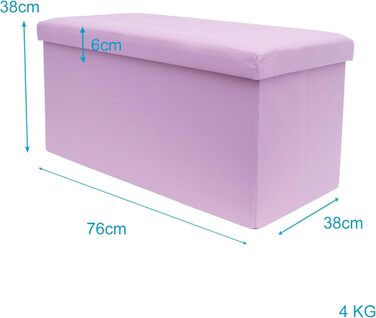 Складаний пуф INTIRILIFE 76x38x38 см, тканинний, рожевий, з кришкою та місцем для зберігання – банкетка-скриня, пуфік для ніг, органайзер