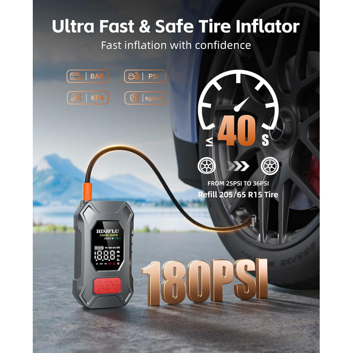 Пусковий пристрій Jump Starter 7500A з компресором 180 PSI та Powerbank 24000mAh для бензинових та дизельних авто (до 10.0L), PD65W, LED-дисплей