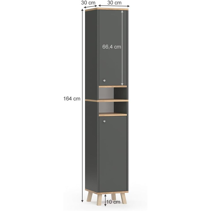 Шафа для ванної Vicco Senyo, антрацит/дуб золотий, 30x174 см, високий пенал