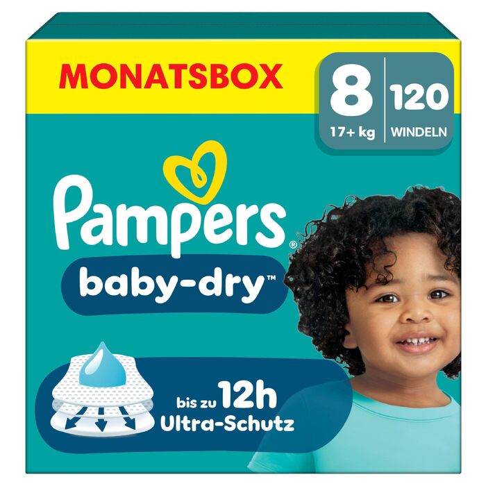 Підгузки Pampers Baby-Dry на застібках, розмір 8 (17 кг+), 120 шт, велика упаковка