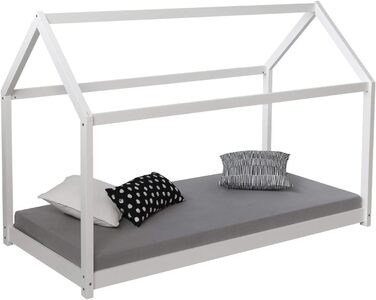 Дитяче ліжко-будиночок Homestyle4u 90x200 см, біле, з рейками, дерев'яне, сосна
