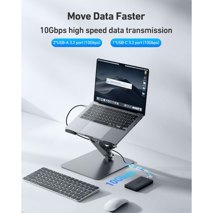 Підставка для ноутбука BENFEI з док-станцією 7-в-1 USB-C: HDMI 4K@60Hz, SD/MicroSD, Power Delivery 100W, USB 3.2 10Gbps для MacBook Pro/Air, iPad Pro, XPS, ThinkPad