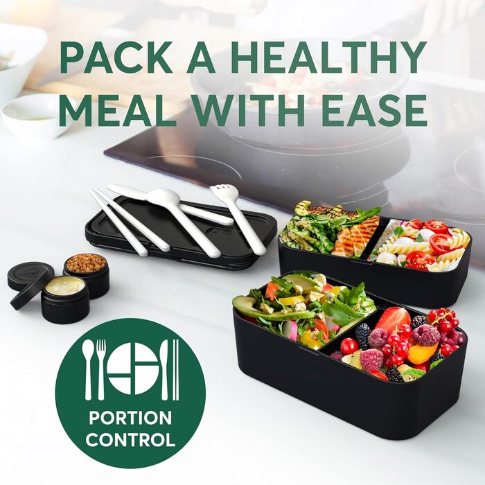 Ланчбокс Umami Bento 1500 мл, багаторазовий контейнер для обіду, для чоловіків, дорослих, чорний сапеле, XL, герметичний, для приготування їжі