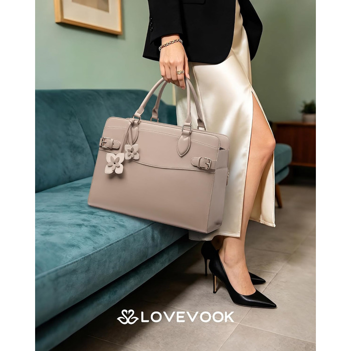 Жіноча сумка для ноутбука LOVEVOOK 15.6 дюймів, елегантна робоча сумка-тоут (колір: тауп)
