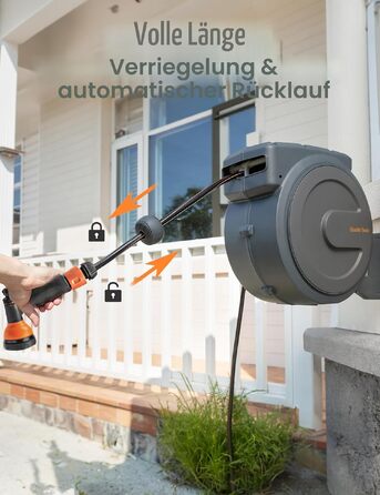 Giraffe Tools Набір садового шланга з автоматичною моткою 30м, EUAW-30KIT – з розгалужувачем та захисним кожухом