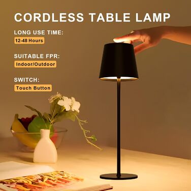 Диммерна LED лампа на акумуляторі 2 шт., сенсорне керування, USB-C, металева, перезаряджається, для вулиці та дому, IP44, 5600mAh, 5W, чорна