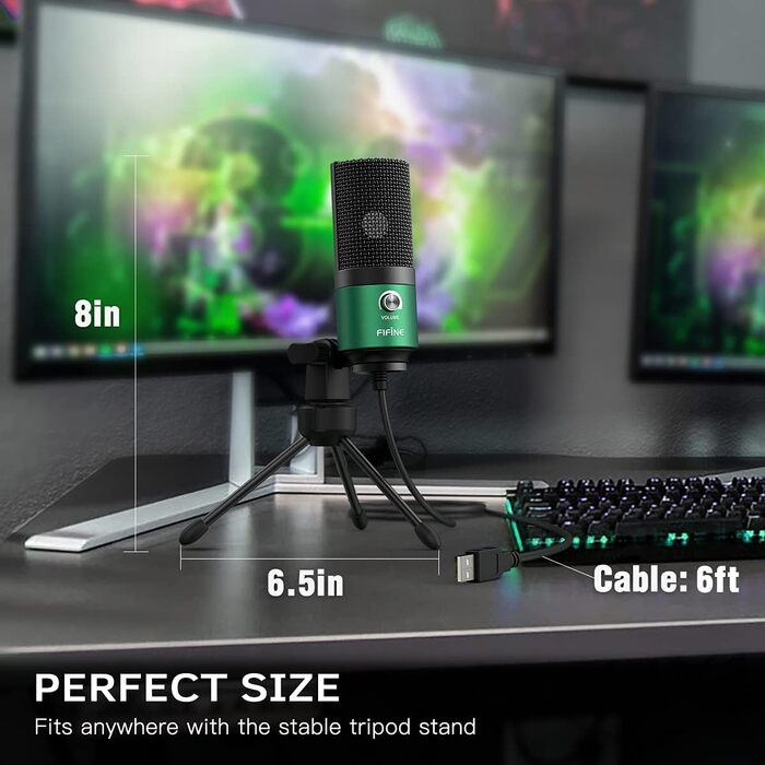 FIFINE USB мікрофон для ПК, Mac, PS4/PS5, студійний конденсаторний мікрофон зі стійкою, зелений