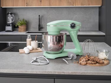 Кухонний комбайн KLAMER 1800W, планетарний міксер для тіста з чашею 6л з нержавіючої сталі, 10 швидкостей, таймером та набором насадок (Premium Mint)