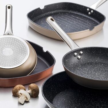 Набір посуду Bergner Neon Gold: дошка для нарізання та сковорідки Ø20 і Ø30 см, золото